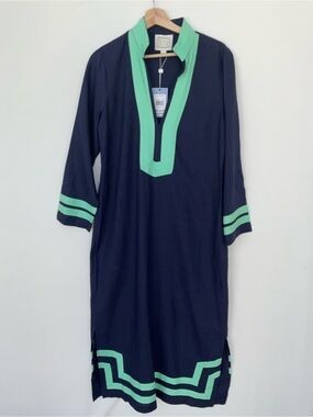 Sail to Sable Navy Midi Dress with Mint Trim